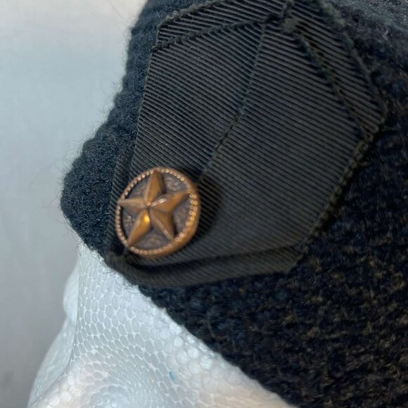 Vintage Pillbox Hat Navy Blue Grosgrain Military Vibe Button with Ribbon Everitt - Picture 7 of 8